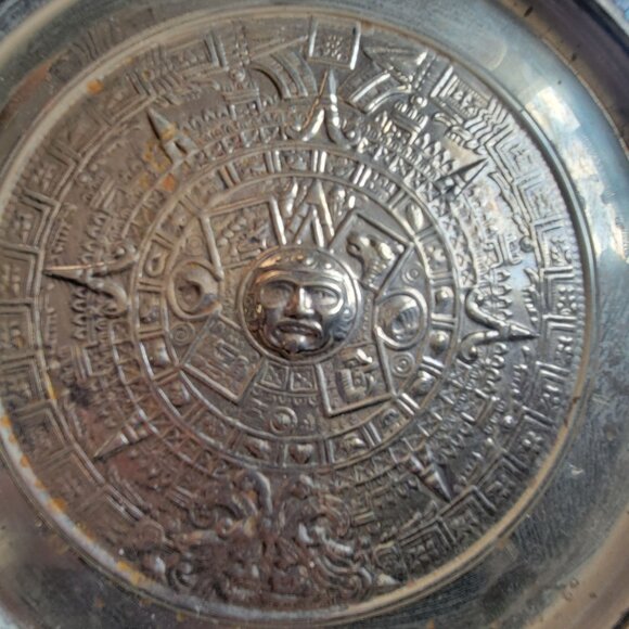 Mexican Aztec Mayan Calendar Silver Plate With Abalone Inlay - Picture 4 of 7